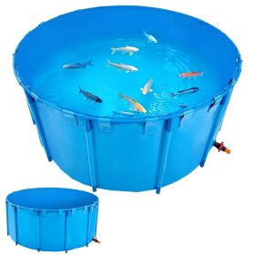 Canvas Fish Pond, 1320 Gal Capacity Above Ground Fish Pond, Foldable PVC Koi Tank, Round Goldfish Tank with Stable Frame and Drain Valve