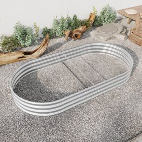 Raised Garden Bed Outdoor, Oval Large Metal Raised Planter Bed For For Plants, Vegetables, And Flowers - Silver (Color: Silver)