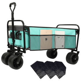 440lbs Collapsible Foldable Wagon Cart With Strapping System ,Beach Wagon Utility Cart Utility Wagon Grocery Cart For Camping Shopping Sports Gar (Color: Blue)